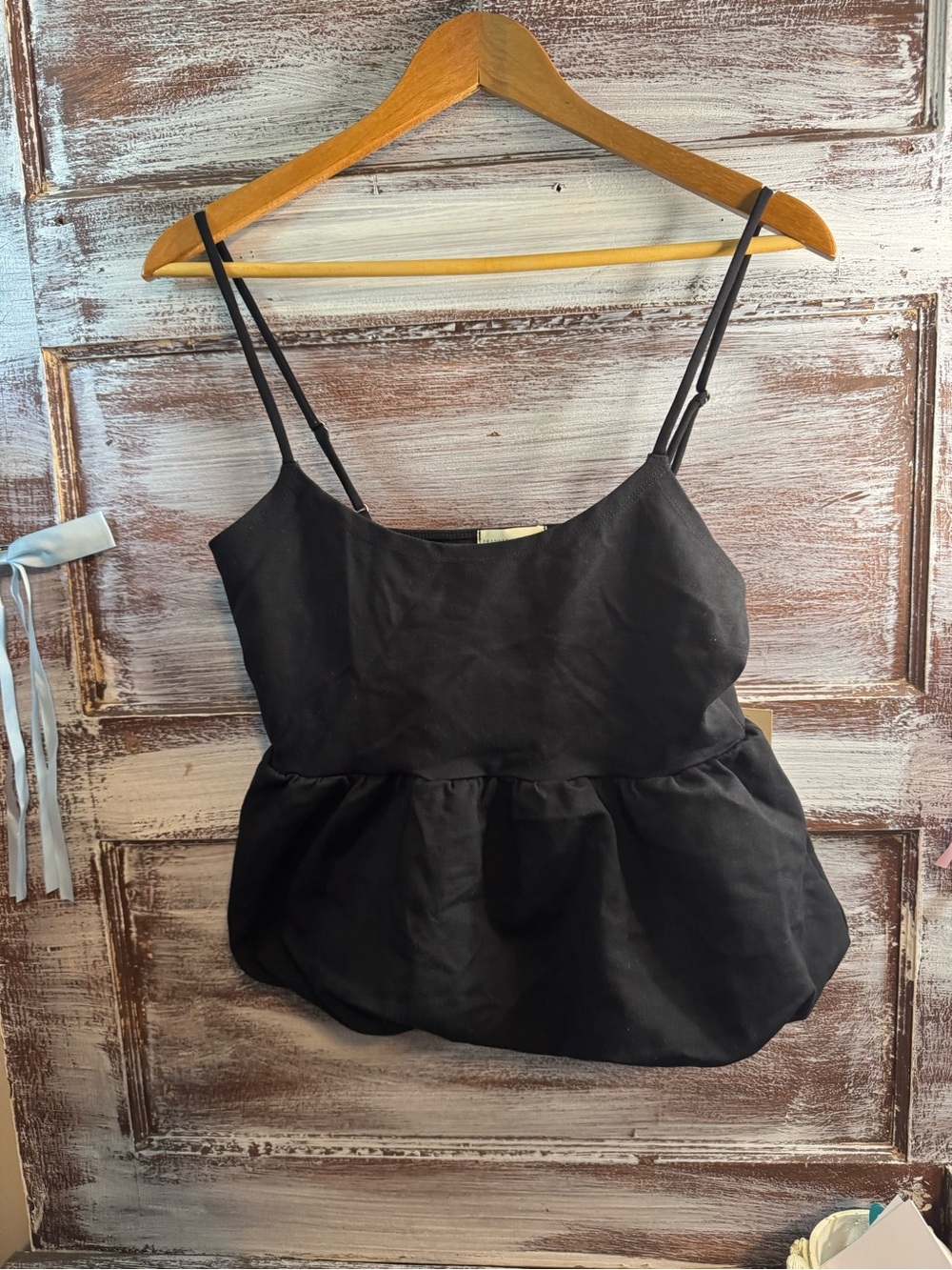 Black Peplum Spaghetti Strap Cami Top - Women's